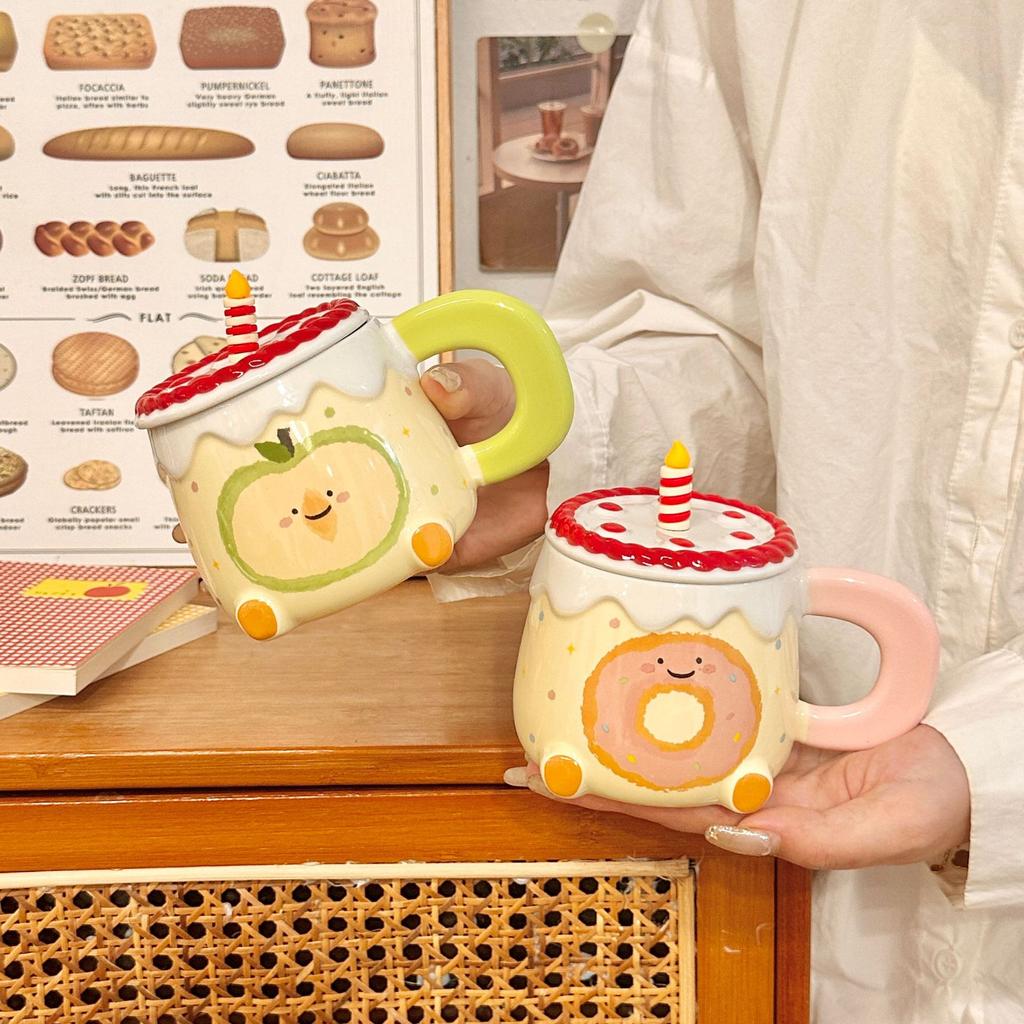Cute High-Value Water Cup Ceramic Mug With Lid Girls Home Cup Office Breakfast Coffee Milk Cup