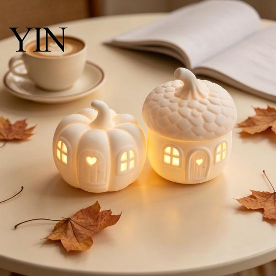 Creative Gift for Birthday 2Pcs/Set Lighted Whimsical House Ornaments, Light-Up Pumpkin Figurine, Halloween Table Thanksgiving Centerpiece with