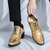 Золотистые туфли-оксфорды на высоком каблуке в стиле панк со шнуровкой, с острым носком, для офиса и офиса, мужские туфли, увеличивающие рост, кожаные свадебные туфли