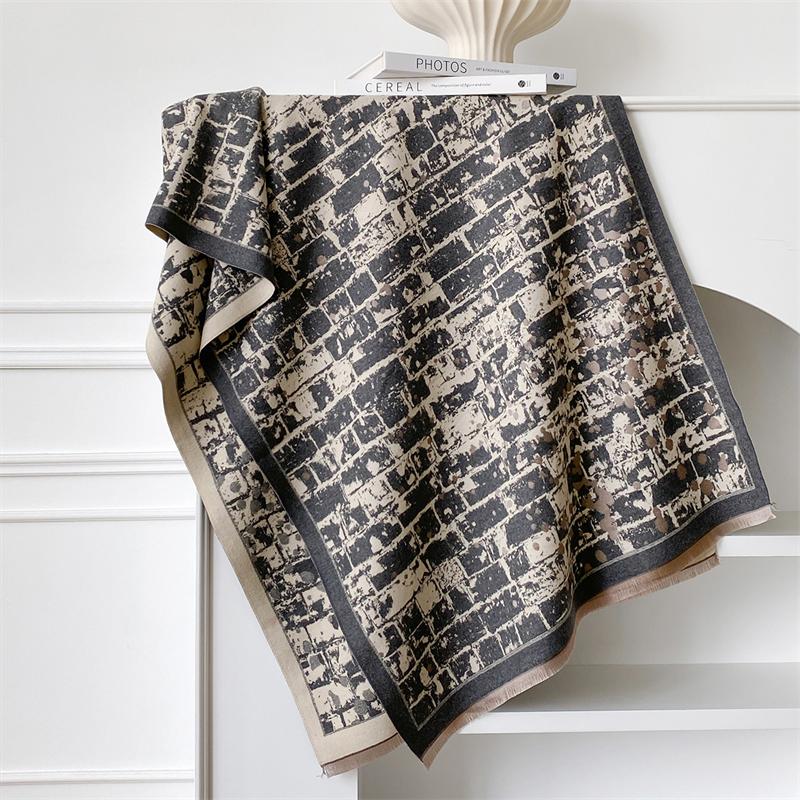 Winter Cashmere Scarf for Women Luxury Warm Shawl Geometric Print Windproof Cape Pashmina Handerchief Designer Female Scarf