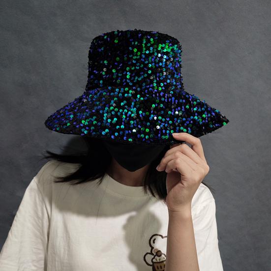Shiny Sequin Bucket Hat for Women Glitter Bling Disco Hat Sparkly Party Rave Fisherman Cap Outdoor Sun Hat for Beach Travel