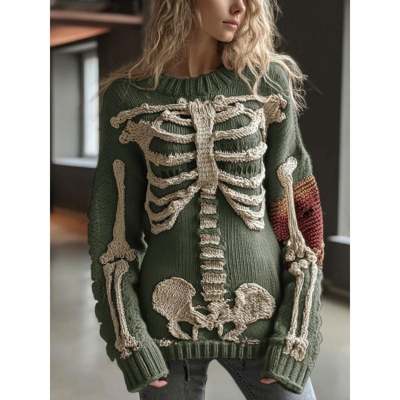 Womens Fall Winter Soft Floral Knit Sweater Round Neck Long Sleeve Outerwear Innerwear