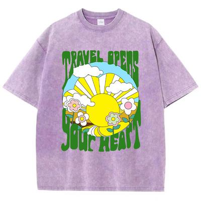 Женская хлопковая футболка Harajuku с принтом Travel Opens Your Heart, модные уличные топы, повседневная женская одежда с круглым вырезом
