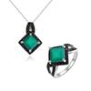 S925 Silver Natural Green Agate Real Gemstone Ring Pendant Necklace Elegant and Noble Fine Jewelry Set for Women Birthday Gift