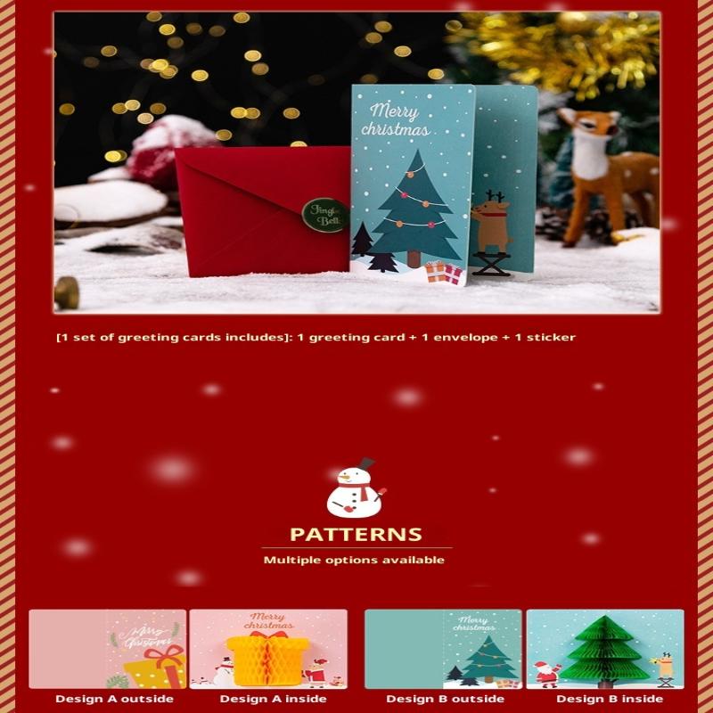 Pop Up Christmas Cards With Envelopes Sealing Stickers, 3D Honeycomb Xmas Cards, Cute Merry Christmas Card Holiday Greeting Gift