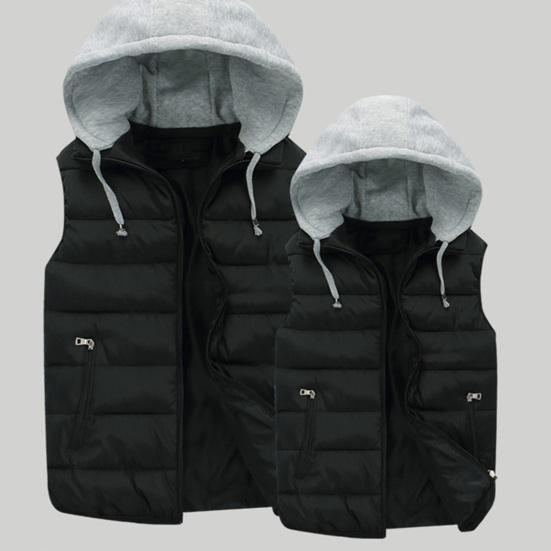 Men Autumn Winter Warm Vest with Hood Zipper Closure Waterproof Cold Prevention Sleeveless Casual Jacket Vest