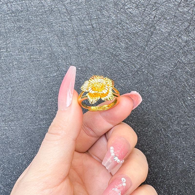 Кольцо с вьетнамским цветком из песочного золота для женщин, прочная имитация золота, смелое свадебное украшение для невесты.