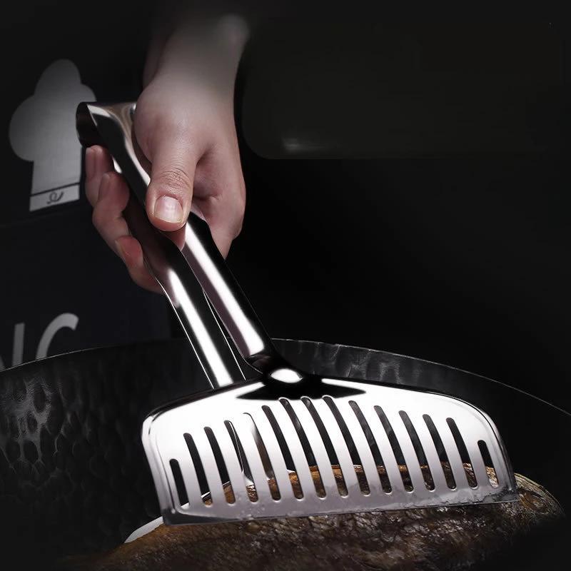 Barbecue Cooking Tongs Stainless Steel Fried Fish Flipping Spatula Tongs Clip For Fish Beef Steak Bread BBQ Grilling Tools