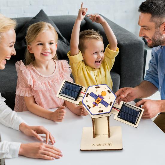 1 Set DIY Solar Artificial Satellite Model Kit Educational Handmade Wooden Puzzle Satellite Model Kids Science Exploration Projects STEM Toy Space