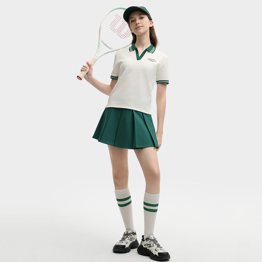 Fila Теннис Женская Мода Удобная Мягкая Повседневная Спортивная Футболка-поло Женские топы Облачно-белый A51W523101F-WT