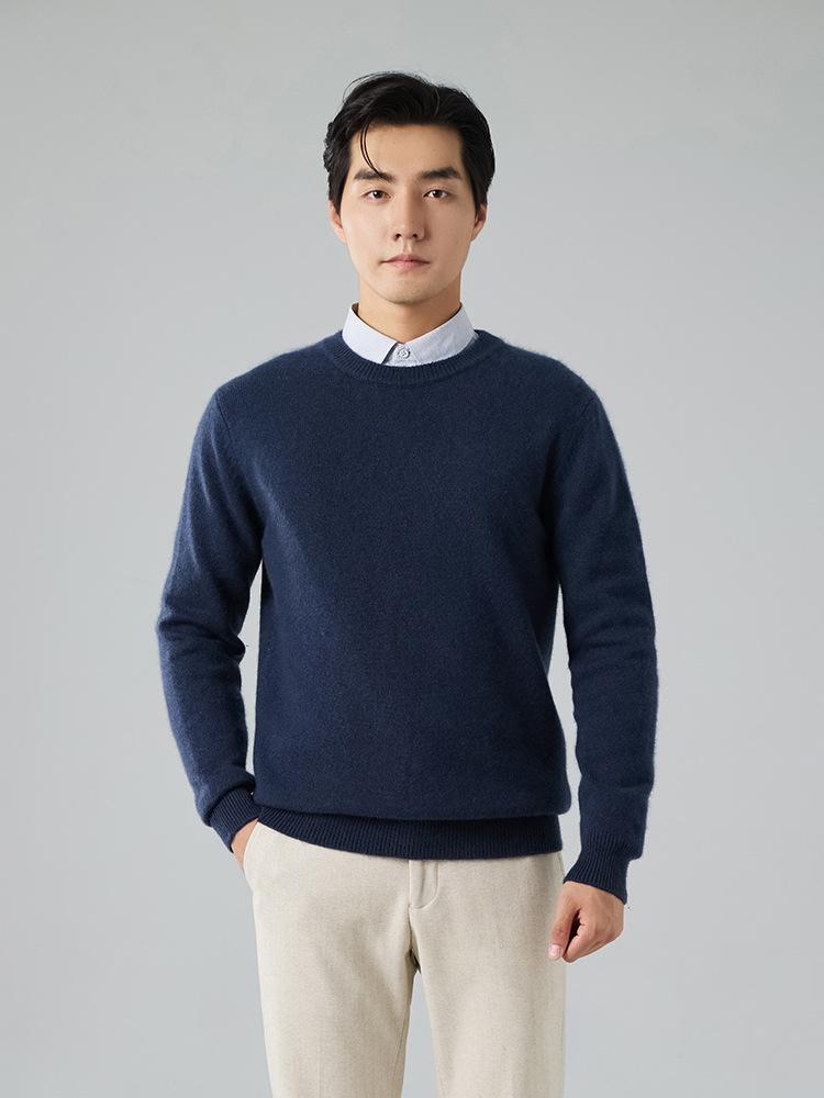 2025 crew neck cashmere sweater thickened solid color long-sleeved sweater knitted bottomed wool sweater
