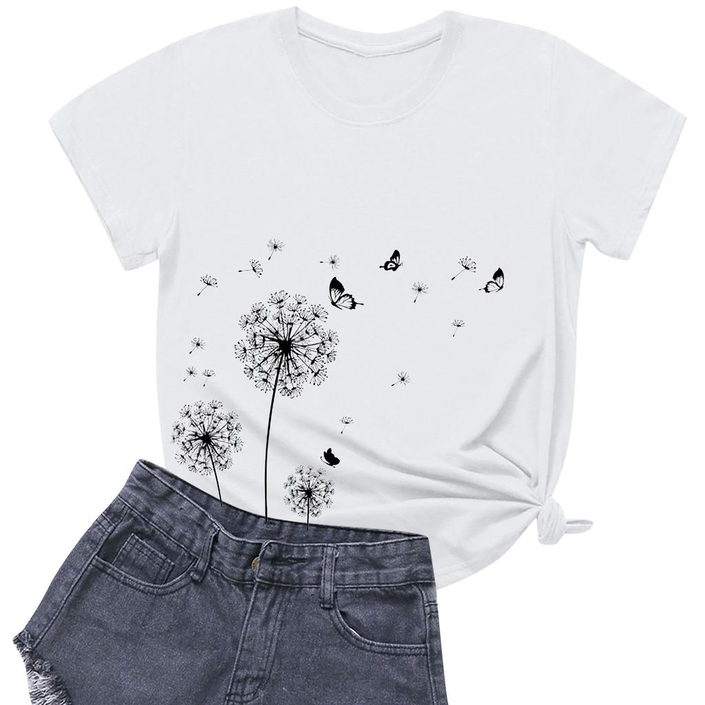 Women's Round Neck Casual Printed Short-sleeved T-shirt Top