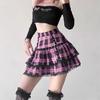 Vintage Plaid Skirt High Waist A-Line Half Skirt Punk Sweet Coolred Lace Side Skirt