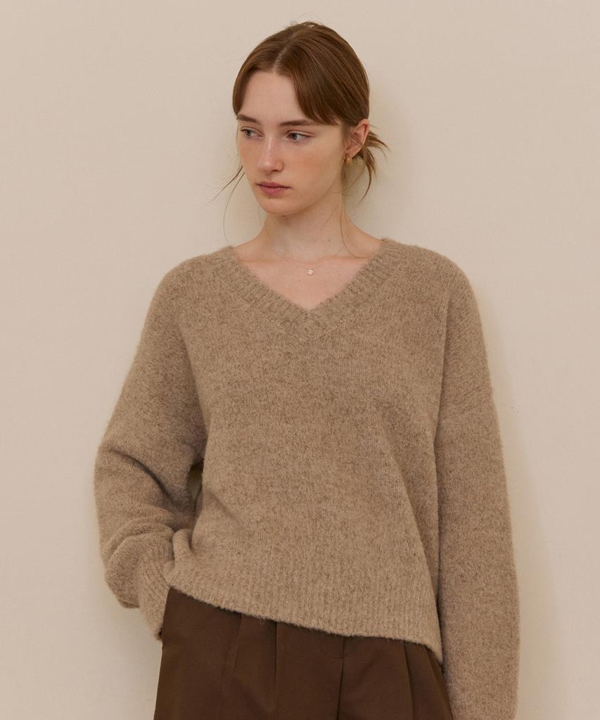 ADAUL Soft Loose V-Neck Knit - Hazy Brown