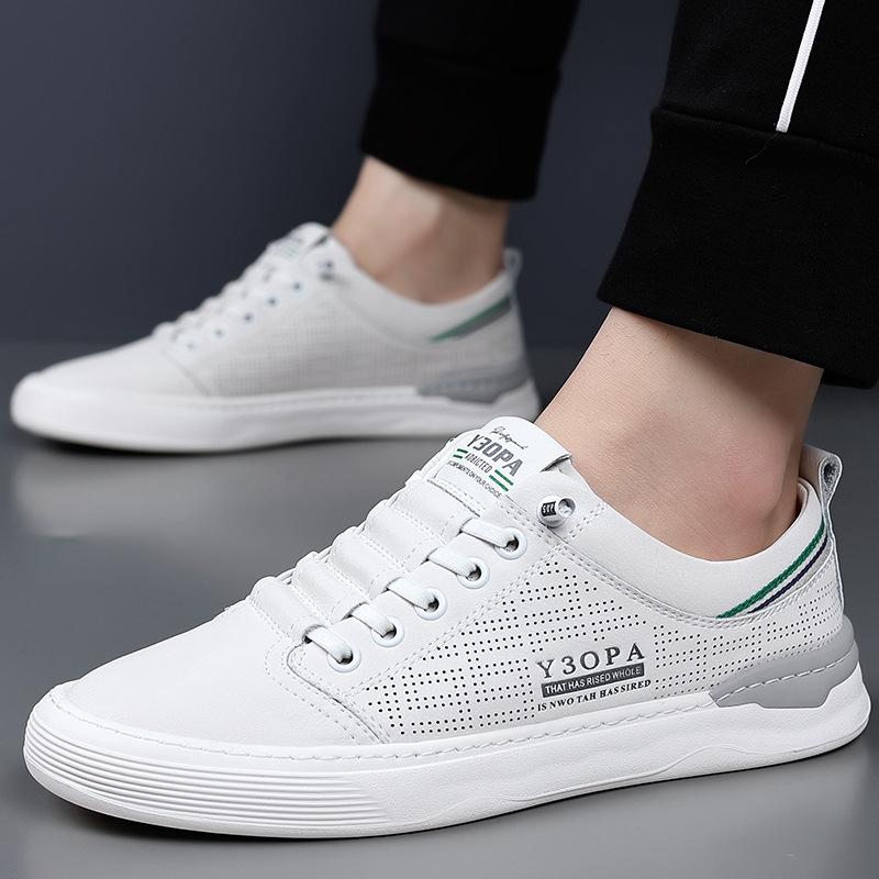 Маленькие белые туфли Мужские Летние 2024 Мужские Повседневные Кожаные Туфли На Одну Педаль Модные Перфорированные Дышащие Кеды
