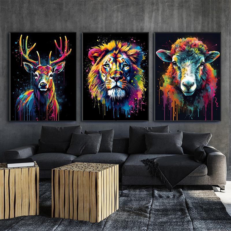 Сурикат Слон Морская Выдра Лев Красочные Животные С Капает Плакат Холст Картина Симпатичные Животные Настенное Искусство Для Комнаты Домашний Декор