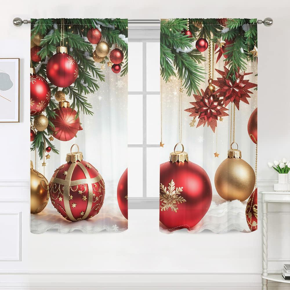 2 шт., новогодние шторы в виде елочного шара -30% затемнения - подходят для гостиной, спальни, кухни, украшения дома