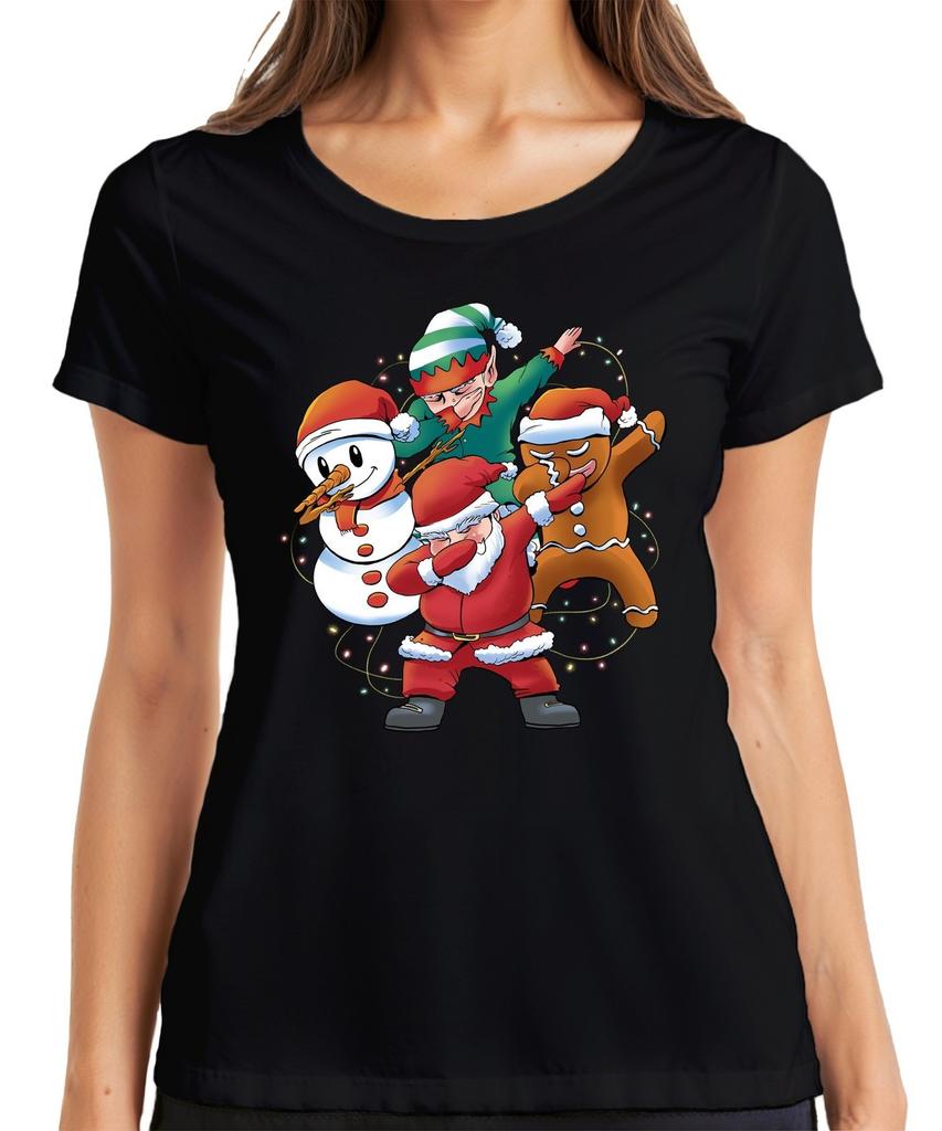 Dabbing Snowman Elf Santa - Christmas Xmas Gift Ladies T-Shirt