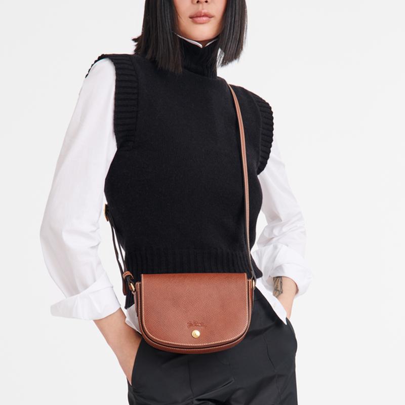 Longchamp Épure Сумка через плечо из кожи с застежкой-кнопкой и регулируемым плечевым ремнем Маленькая женская сумка через плечо Коричневая 10253HYZ035
