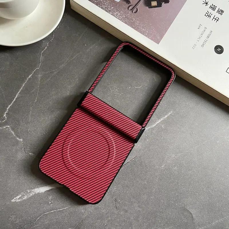 Роскошный магнитный чехол-книжка для беспроводной зарядки для Motorola Razr 60 50 Ultra, текстура углеродного волокна и кожи, пылезащитный жесткий чехол