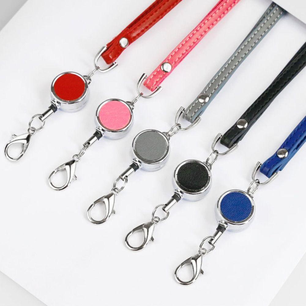 Leather Lanyards Telescopic Sling Bright Colors ID Badge Holder Office School