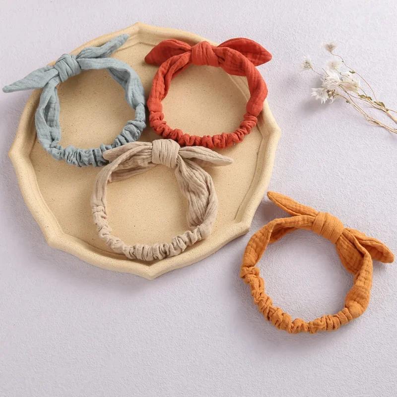 Baby Elastic Hair Bands Girl Headband Cotton Linen Kids Headwear Knot Hair Accessories Toddler Rabbit Ear Turban Playa Ties Soft