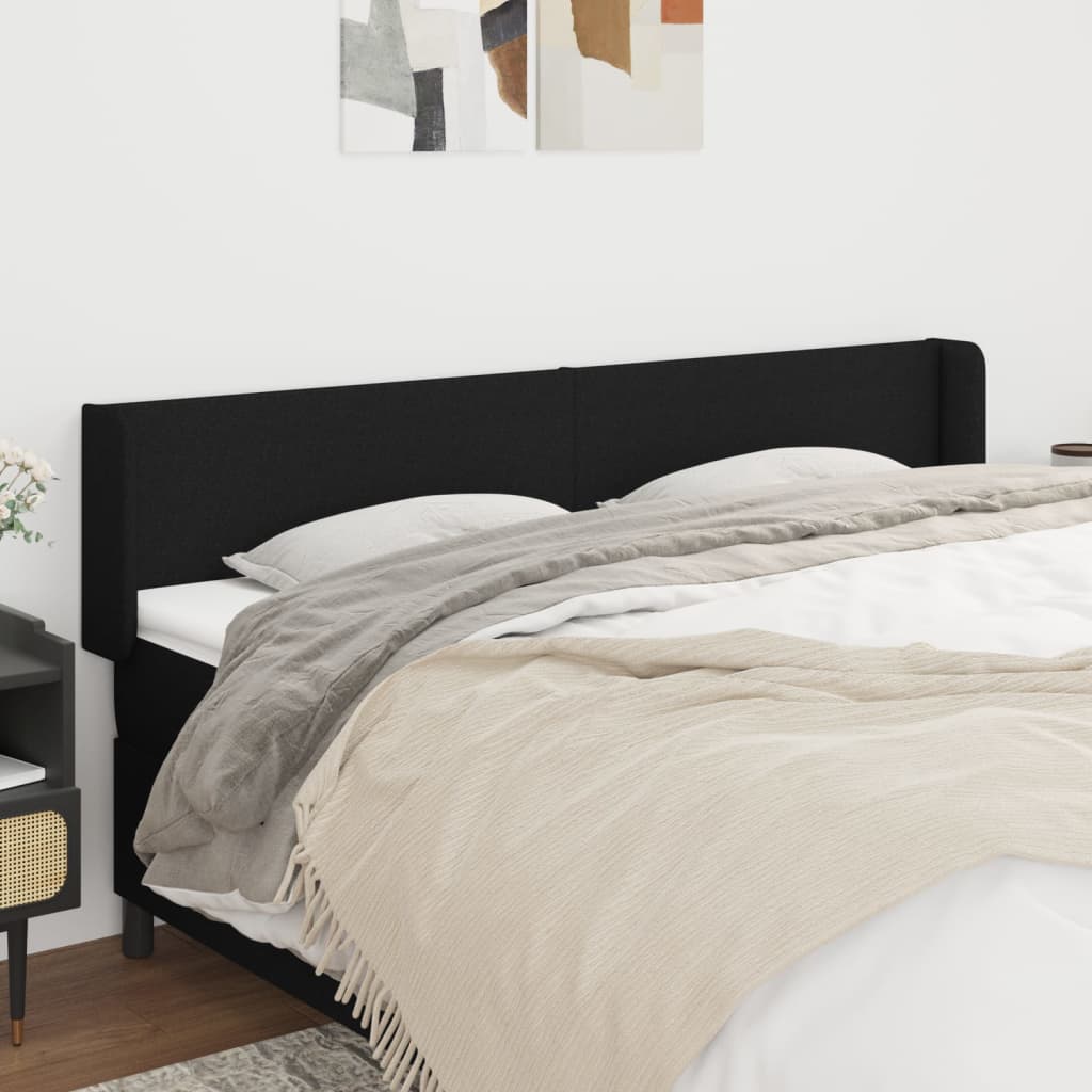 Headboard with Ears Black 163 x 16 x 78 88 cm Fabric