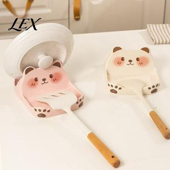 Decorative Kitchen Counter Organizer Cute Bear Pot Lid Holder for Countertop, Multipurpose ABS Practical Cooking Helper Plastic Spatula Spoon