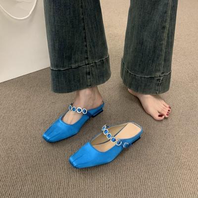 Французская ниша фея ветер мешок голова полутапочки женская летняя одежда ленивый одна педаль атлас низкий каблук muller обувь сандалии