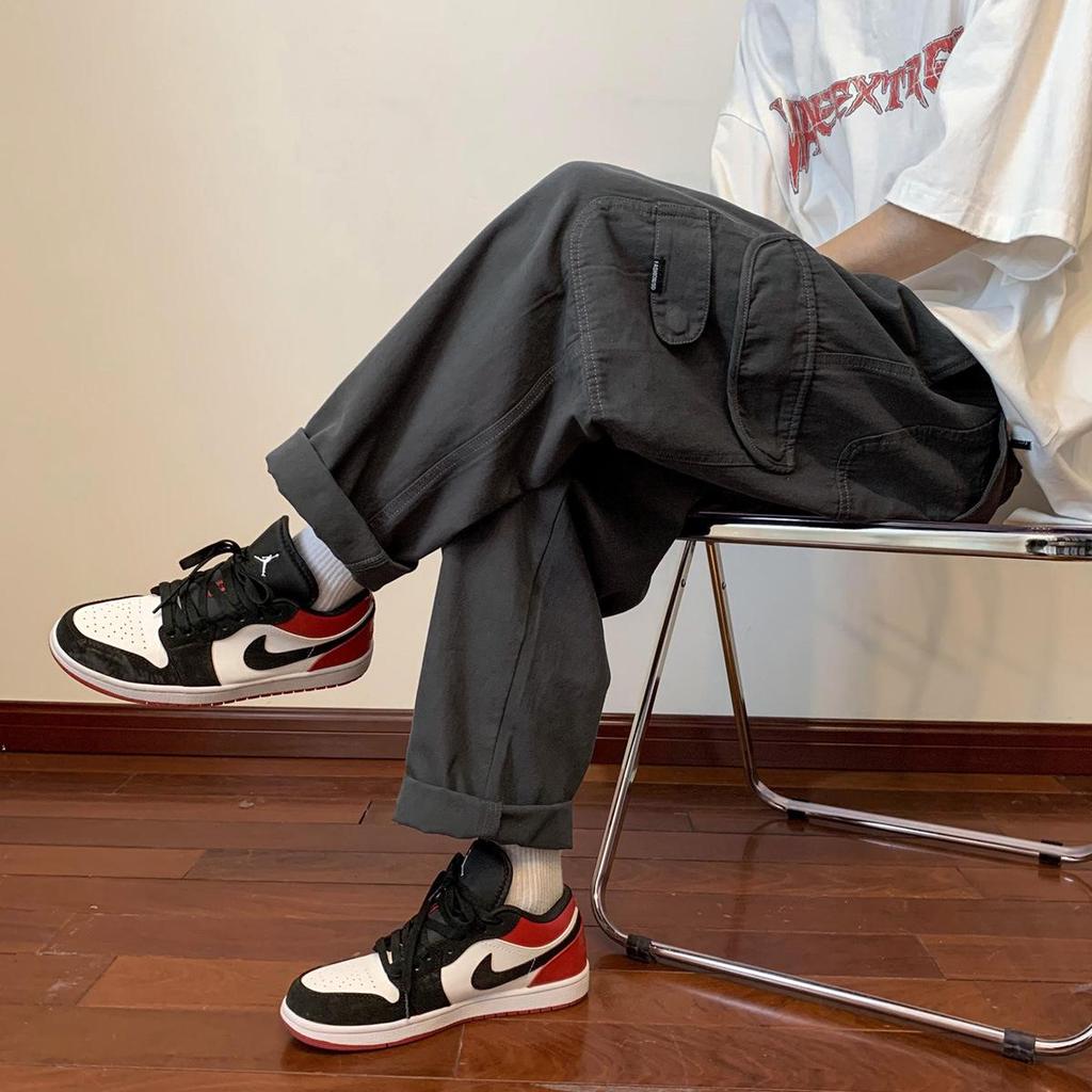 Мужские летние брюки карго цвета милитари - Тонкие прямого кроя, в японском стиле ситибой, ретро американский уличный скейтборд дизайн