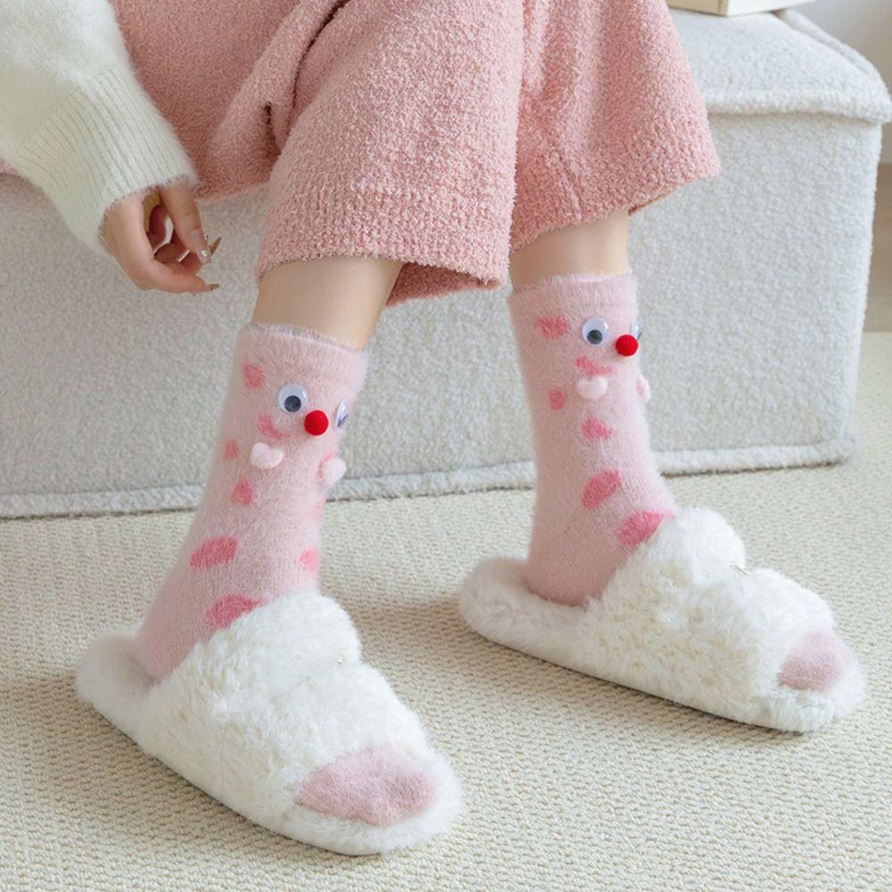 Cute Eyes Plush Dot Socks Soft Thicken Warm Socks Ins Mink Fur Socks  Girls
