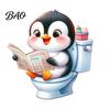 Toilet Lid Sticker Cute Animal Reading Newspaper Sticker, Funny Cartoon Waterproof Stickers Self-Adhesive Tank Decal for Bathroom Decoration