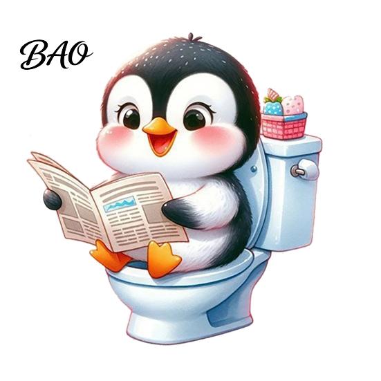 Toilet Lid Sticker Cute Animal Reading Newspaper Sticker, Funny Cartoon Waterproof Stickers Self-Adhesive Tank Decal for Bathroom Decoration