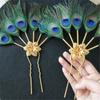 Gem Zinc Zinc Alloy Hair Accessories Hairstyle Design Tool Peacock Feather Hairpin Ethnic Dance Hair Stick