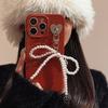 Жемчужная подвеска-бант для IPhone17 для чехла для телефона Apple 15promax в стиле принцессы 11 красный для Нового года 16 силикон