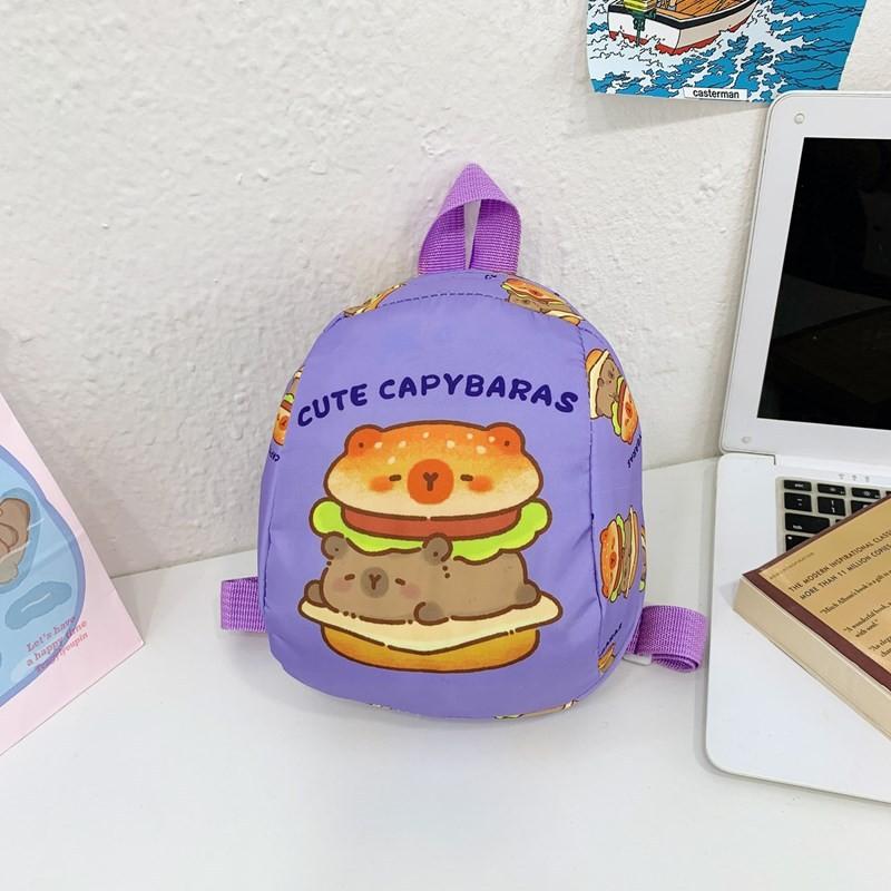 Capybara Drinking Milk Tea Burger Toast Cake Cartoon Pattern Kid Backpack For Preschool Boys And Girls