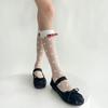 Black White Nylon Long Socks Stockings Women Ultra-thin Transparent Polka Dot Crystal Silk Socks Cute Bow Sweet Girls Knee Socks
