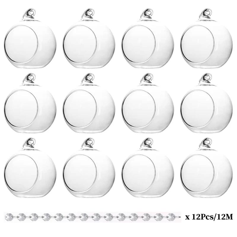 6/12 Pcs Hanging Glass Tealight Holder Globe Clear Acrylic Garland Strand Terrarium Containers for Christmas Tree Decoration