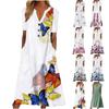 Women's Dress Button Floral Pocket Short Sleeve V Neck Casual Loose Dress