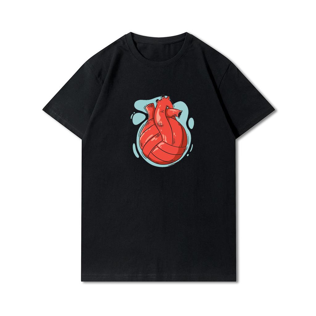 Plus Size Printed Men T Shirts O-Neck Volleyball Heartbeat Volleyball Player Short-Sleeves Tops