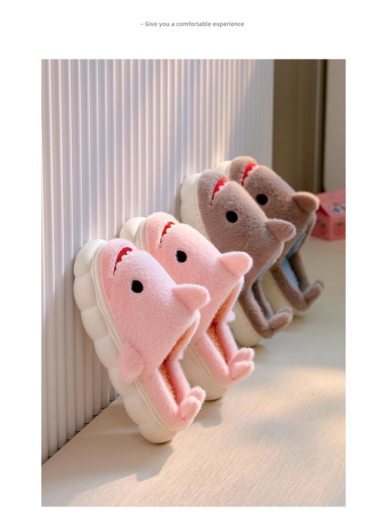 Новые стильные нескользящие хлопковые тапочки с рисунком акулы для девочек - теплая обувь для дома и родителей