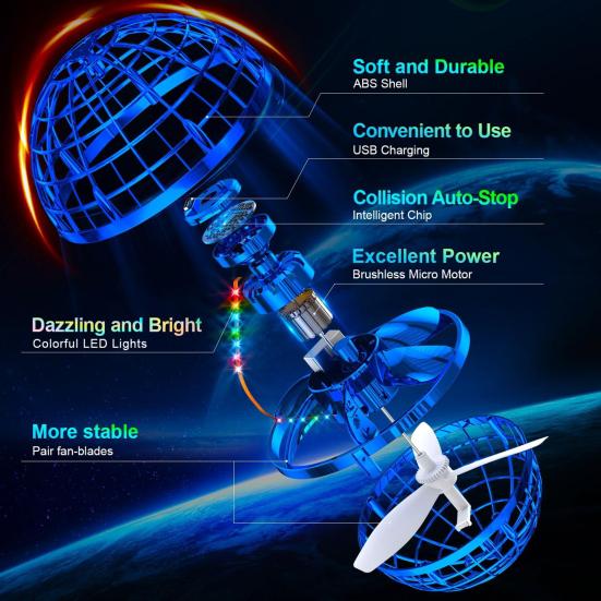 Волшебная парящая сфера-мяч с разноцветной подсветкой, вращающаяся на 360 градусов сфера НЛО, дистанционное управление, бумеранг, спиннер, летающий мяч, игрушка для снятия стресса
