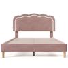 Cadre de lit LED - MUVOE - 140 x 200 cm - Tête de lit réglable - Velours rose - Ambiance chic