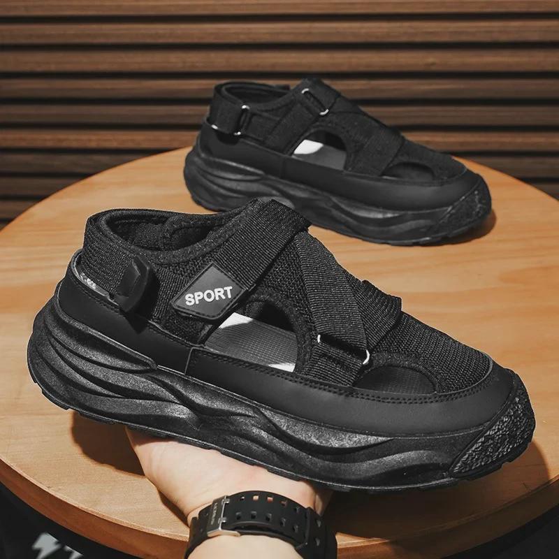 Мужские дышащие летние модные сандалии с ремешками на липучках - повседневные пляжные тапочки