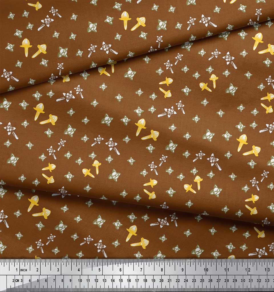 Soimoi Brown Poly Crepe Fabric Clove Food Fabric Prints By metre 52 Inch