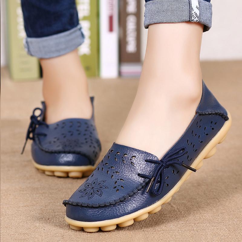 Women Flats Women Genuine Leather Shoes Slip On Loafers Woman Soft Nurse Ballerina Shoes Plus Size 34-44 Casual Sapato Feminino