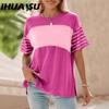 Женский летний весенний свитер с круглым вырезом, повседневная полосатая цветная футболка с короткими рукавами, женская
