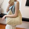 Летняя соломенная вязаная сумка, ажурная сумка-тоут, однотонная пляжная сумка через плечо, праздничная дорожная сумка, сумка через плечо в стиле бохо для женщин