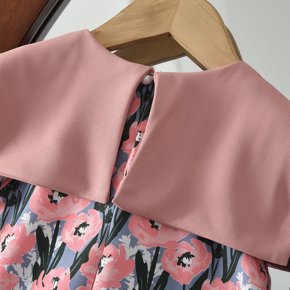 Girls Summer Sleeveless Dress With Collar And Bow Floral Print Sweet Princess Vest Dress For Kids