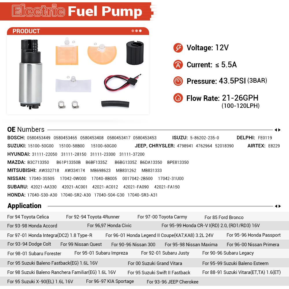 Universal 31111-22050, B3C713350,42021-AA330 E8229 Auto Electric Fuel Pump For Toyota Honda Jeep Grand Cherokee Hyunda Accent